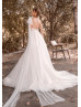 One Shoulder Beaded Ivory Lace Tulle Wedding Dress